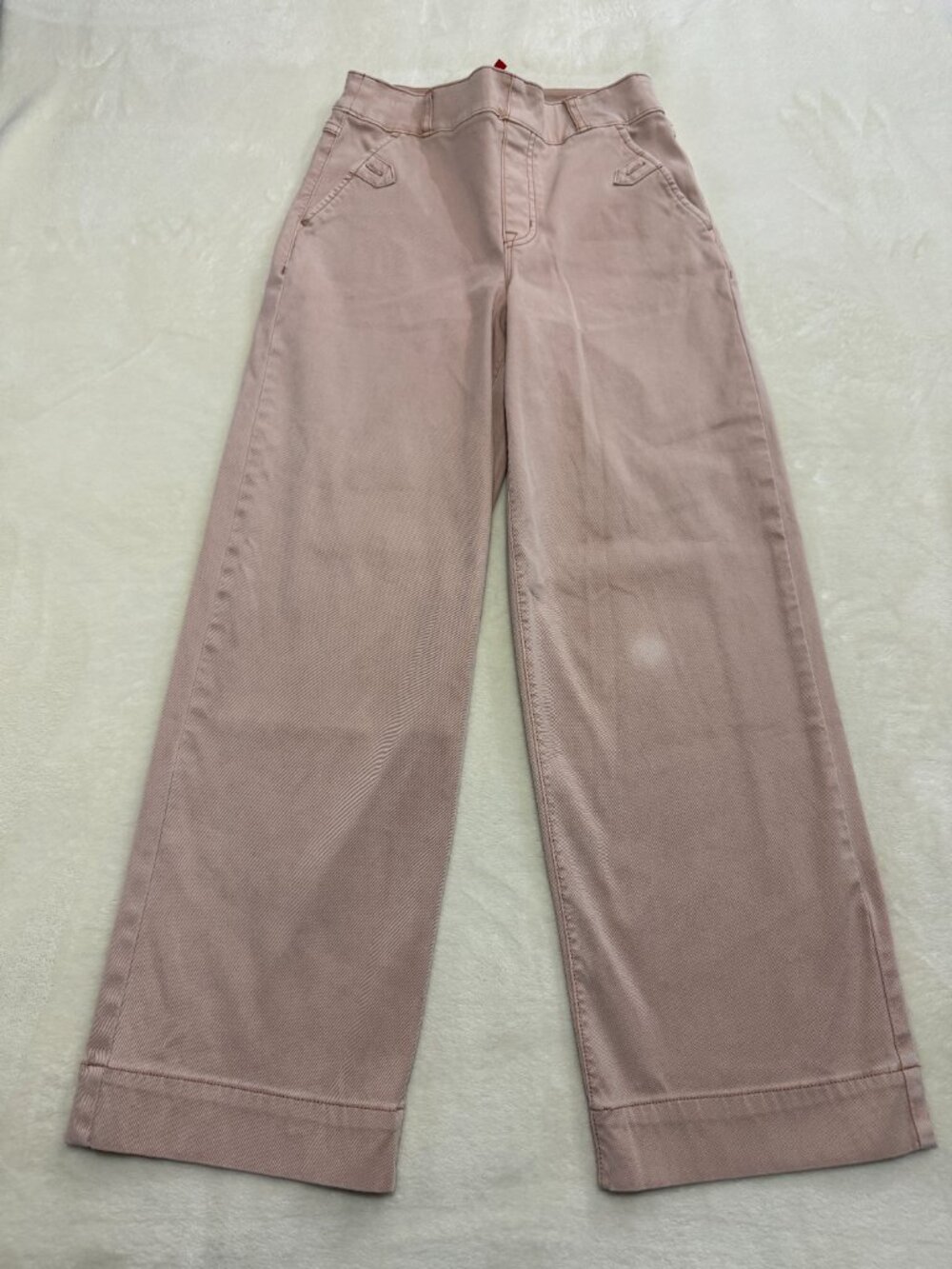 SPANX Blush Pink Wide Leg Twill Pants Small S Cropped Stretch High Rise